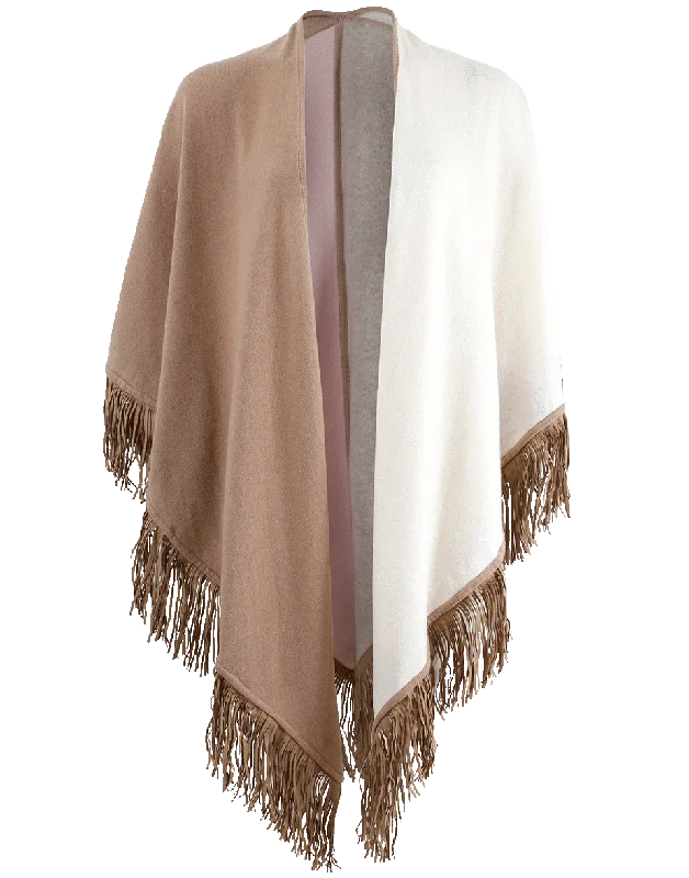 Color Block Fringe Poncho