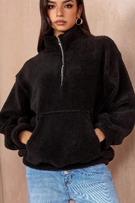 Emery Black Teddy Half Zip