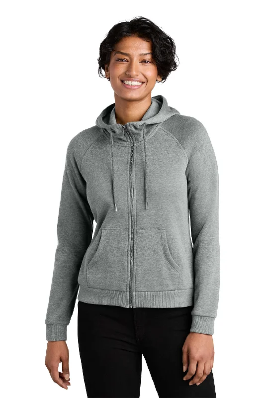 Allmade Womens CVC Fleece Full Zip Hooded Sweatshirt Hoodie w/ Pockets - Heather Aluminum Grey - NEW