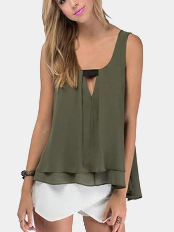 Custom Round Neck Tiered Sleeveless Army Green Camis