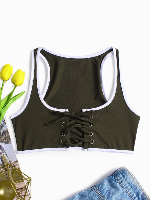 Custom Lace-Up Sleeveless Army Green Camis