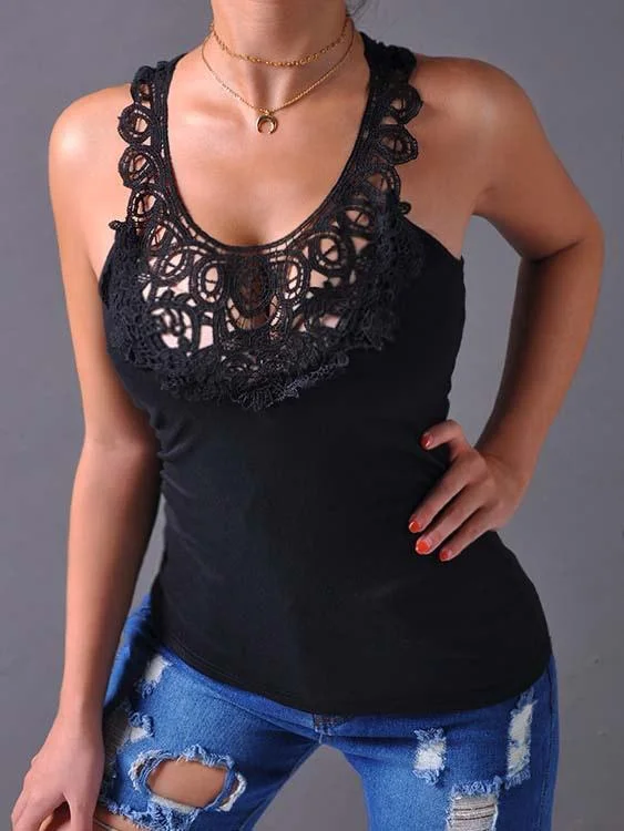 Custom Crew Neck Halter Cold Shoulder Lace Lace-Up Cut Out Sleeveless Bodycon Hem Black Tank Top