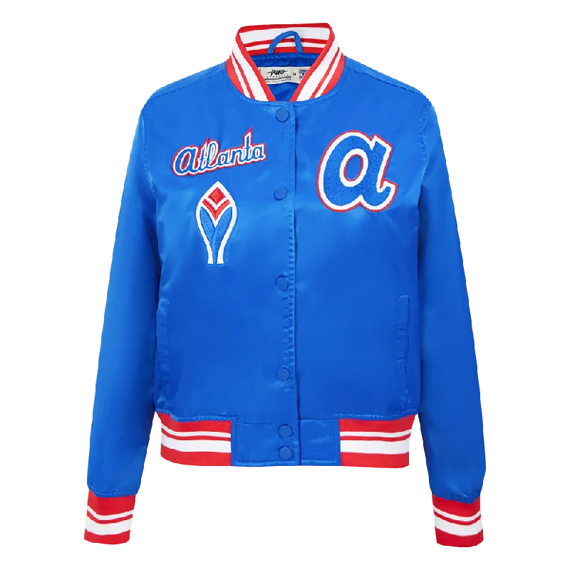 MLB ATLANTA BRAVES RETRO CLASSIC WOMEN'S RIB SATIN JACKET (ROYAL BLUE/RED)