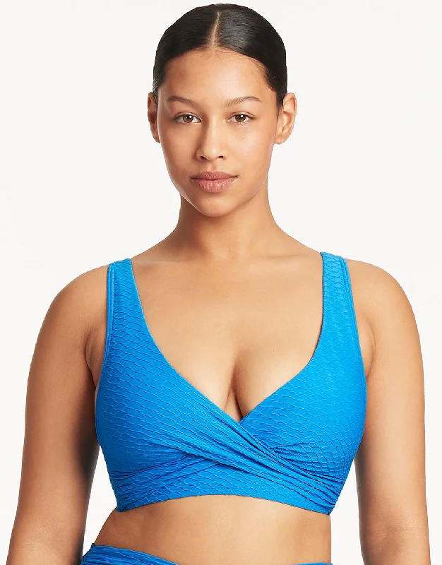 Honeycomb Cross Front Multi-Fit Bikini Top - Capri Blue