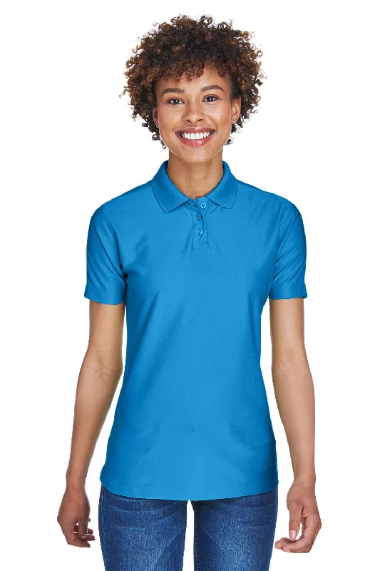 UltraClub Womens Cool & Dry Elite Performance Moisture Wicking Short Sleeve Polo Shirt - Pacific Blue