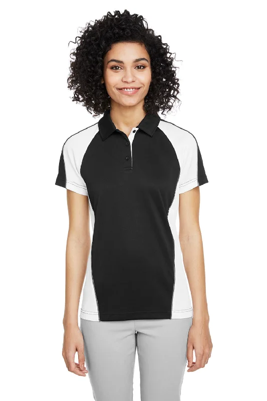 Harriton Womens Advantage Performance Moisture Wicking Colorblock Short Sleeve Polo Shirt - Black/White