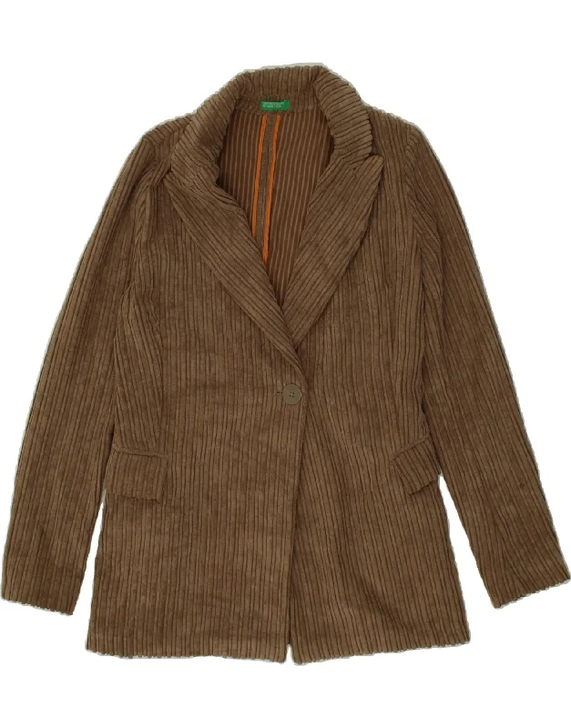 BENETTON Womens Corduroy 1 Button Blazer Jacket UK 6 XS Brown Polyester