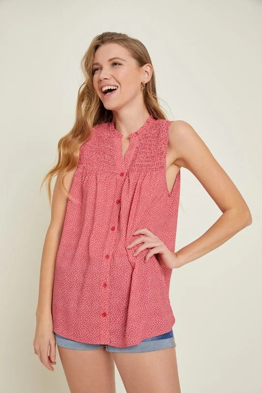 Ruffled Around The Neck Women's Button Front Tank Top