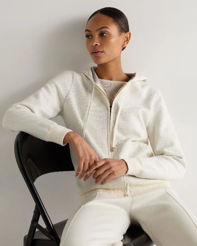 Women's Double Faced Cotton Blend Hoodie New Ivory White