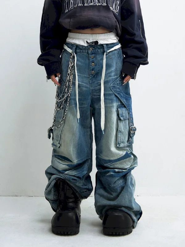 PLEATED WIDE LEG JEANS [S0000010450]