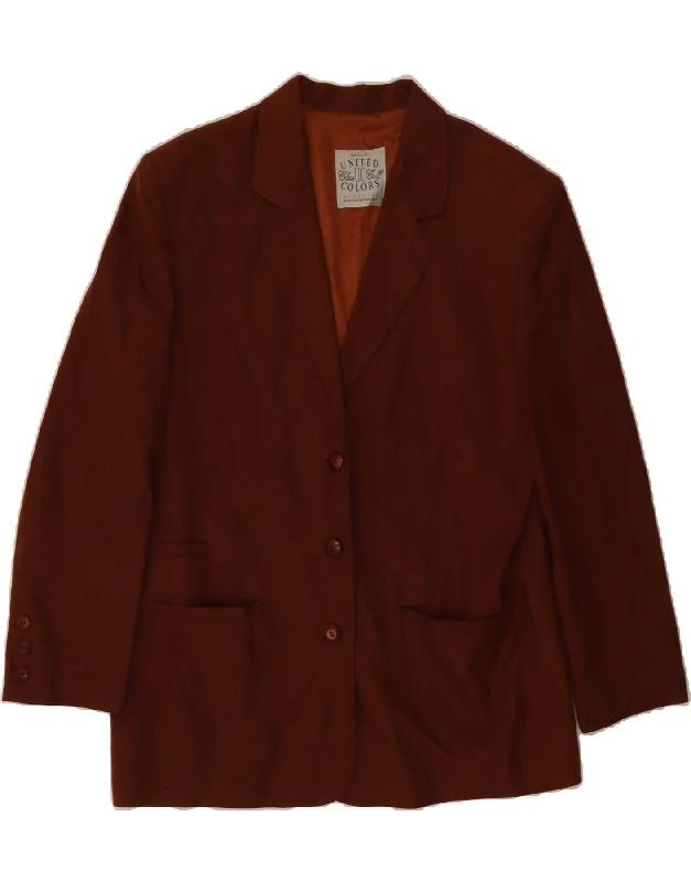 BENETTON Womens 3/4 Sleeve 3 Button Blazer Jacket IT 46 Large Brown