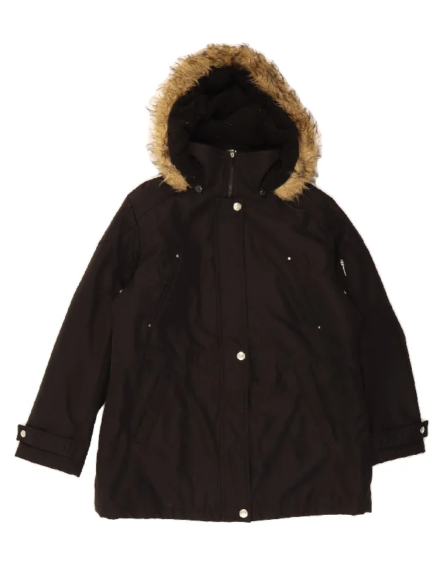 LONDON FOG Womens Hooded Parka Jacket UK 16 Large Black Polyester