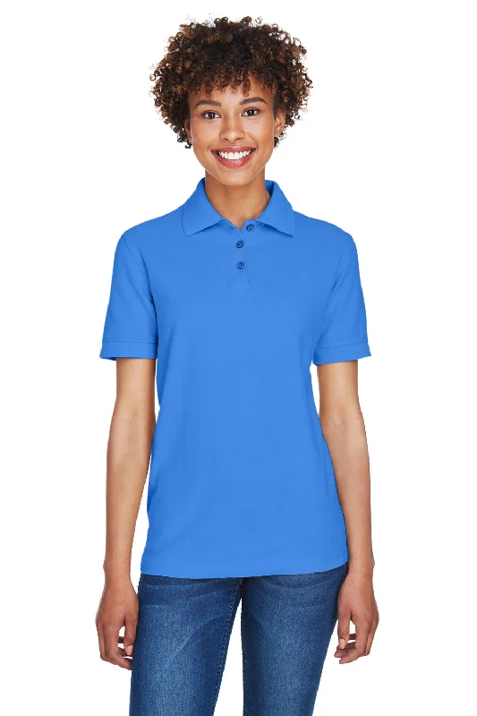 UltraClub Womens Whisper Short Sleeve Polo Shirt - French Blue - Closeout