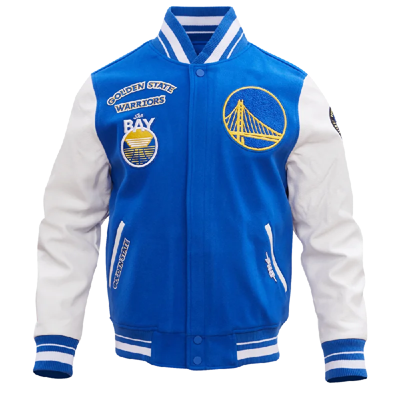 NBA GOLDEN STATE WARRIORS RETRO CLASSIC MEN'S RIB WOOL VARSITY JACKET (ROYAL/WHITE)