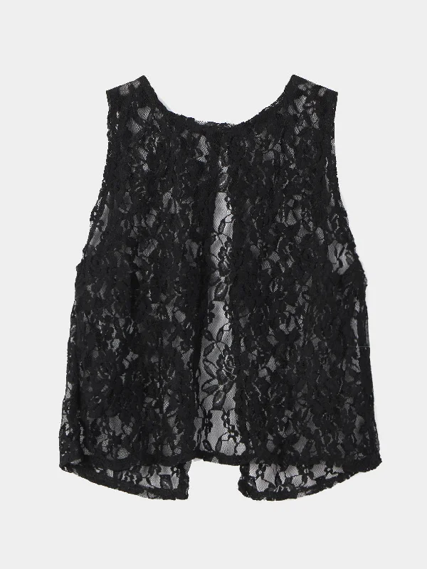 Custom Crew Neck Lace Sleeveless Black Camis