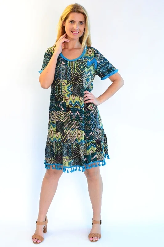 Tasseled Cha Cha Crinkle Tunic Shift Dress