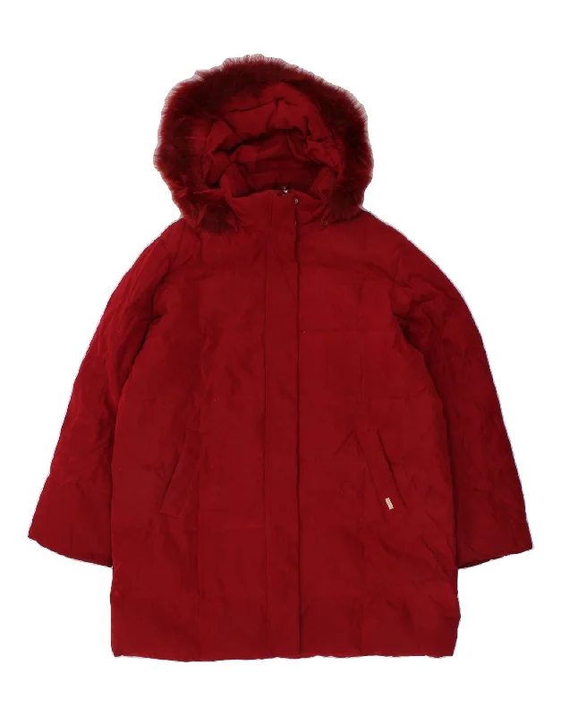 LONDON FOG Womens Hooded Padded Coat UK 18 XL Red Polyester