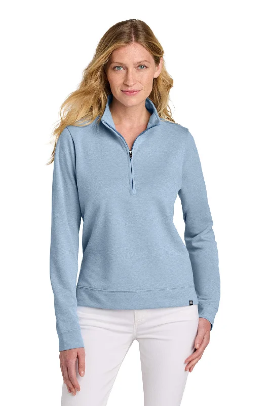 TravisMathew Womens Coveside Wrinkle Resistant 1/4 Zip Sweatshirt - Heather Light Blue - NEW