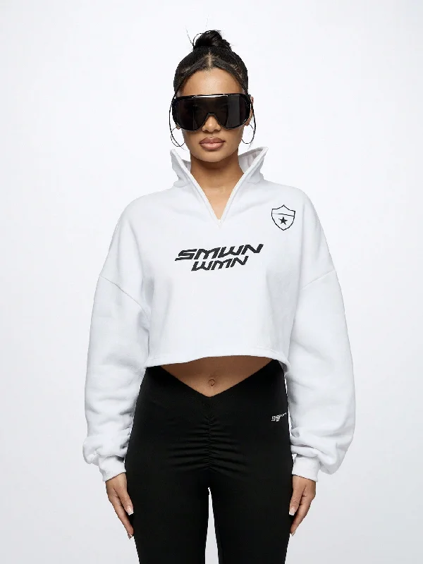 SUMWON WOMEN Graphic Half Zip Crop Sweatshirt