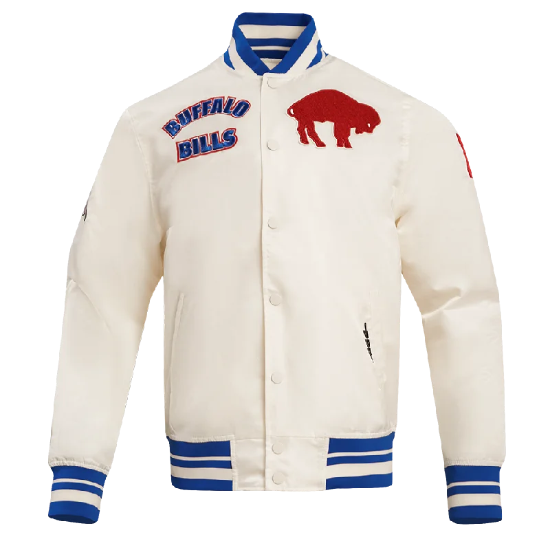 NFL BUFFALO BILLS RETRO CLASSIC MEN'S RIB SATIN JACKET (EGGSHELL/ ROYAL BLUE)