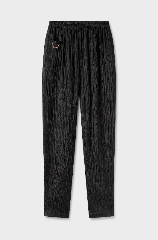 CRINKLE CURVED PANTS BLACK