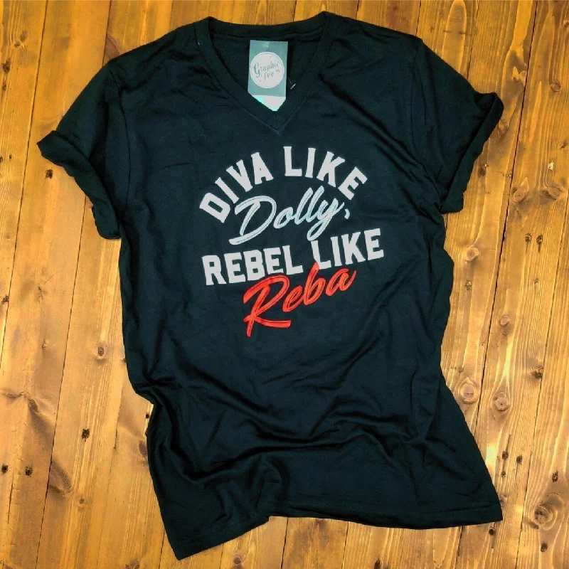 Diva Like Dolly, Rebel Like Reba - Vintage Black Tee