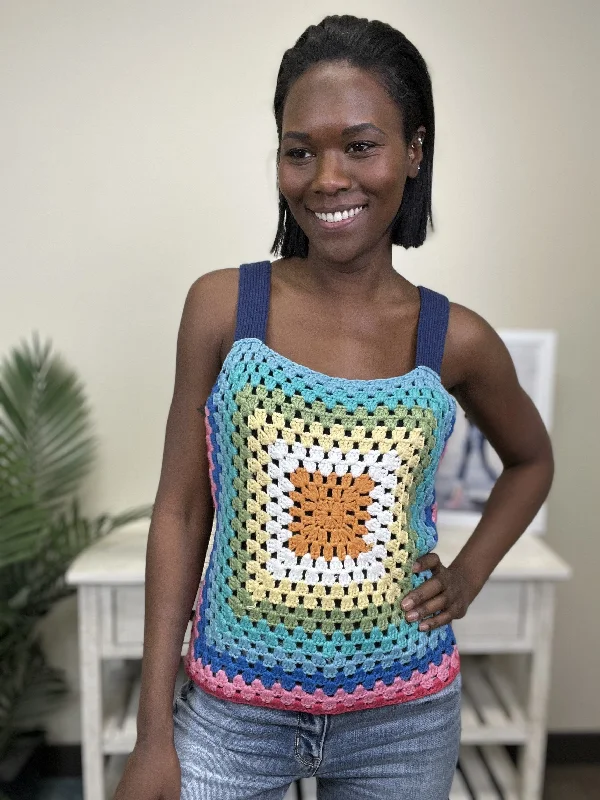 Chasing Rainbows Women's Colorful Crochet Tank Top