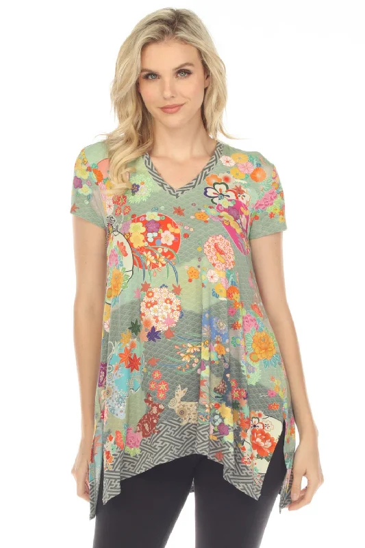 Johnny Was The Janie Favorite Lapin Drape Floral Tunic Top Boho Chic T21523