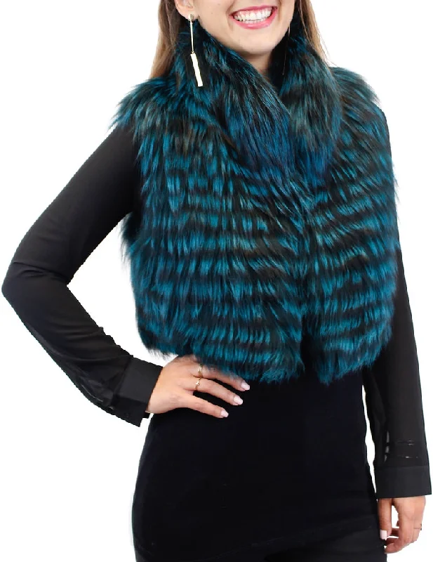 TEAL GREEN DYED FOX FUR CROPPED VEST