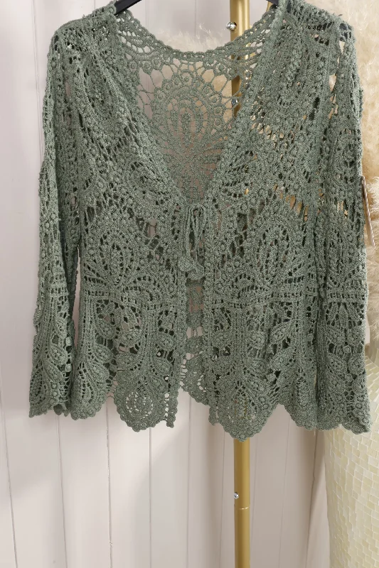 Cyra Crochet Cardigan  Khaki