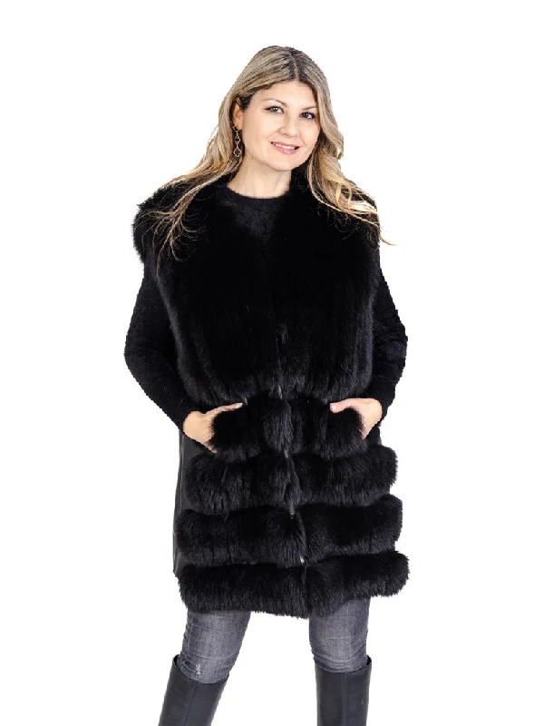 Black Fox Fur and Leather Vest