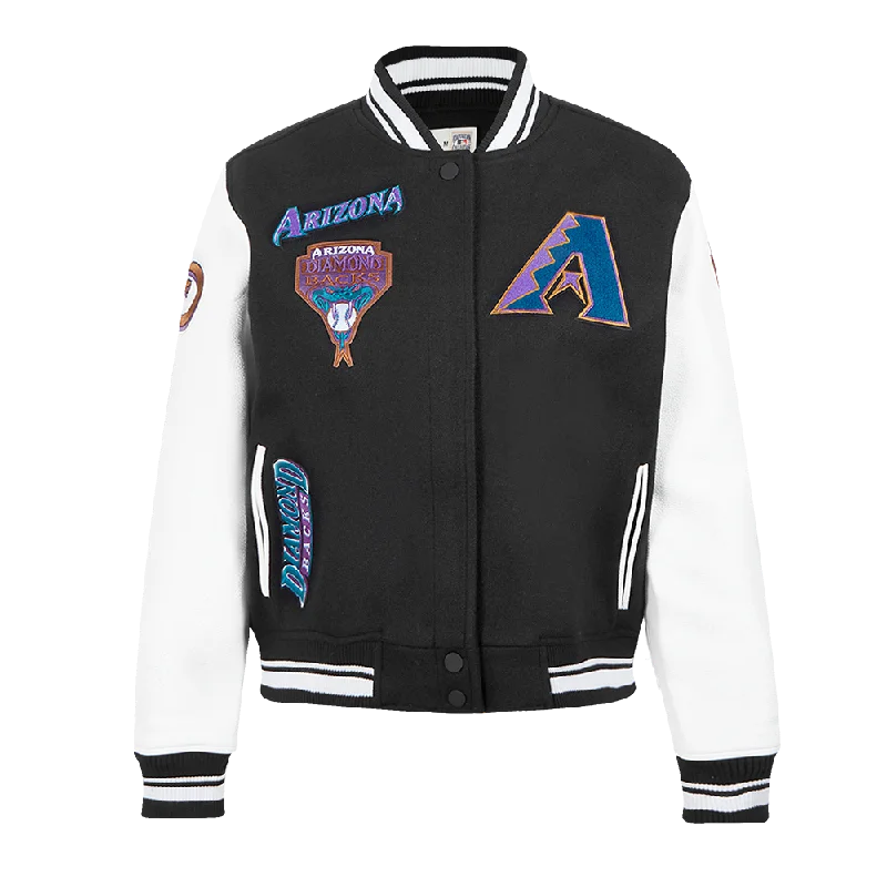 MLB ARIZONA DIAMONDBACKS RETRO CLASSIC WOMEN'S RIB WOOL VARSITY JACKET (BLACK/WHITE)