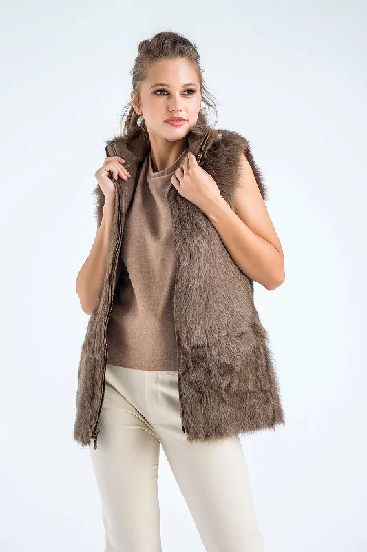 Taupe Geniune Reversible Sheepskin Fur Vest