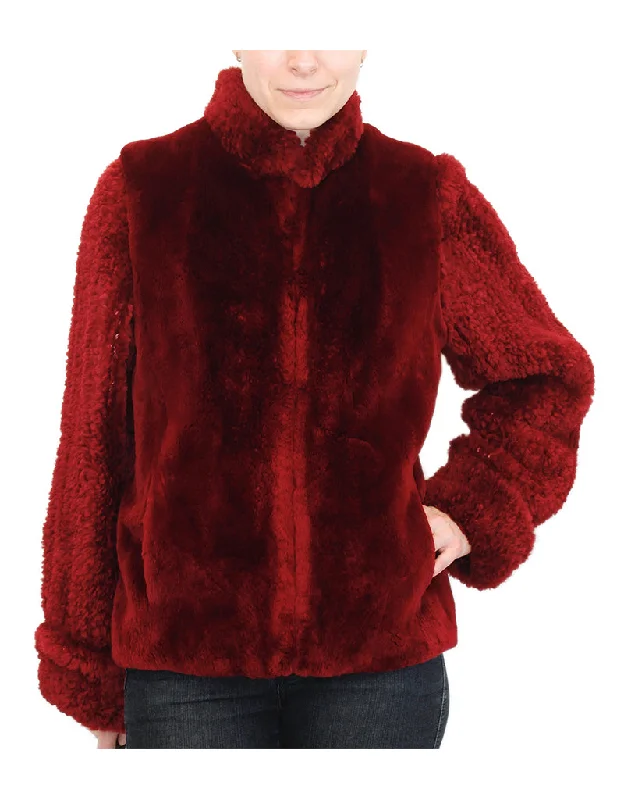 MEDIUM CONVERTIBLE RED SHEARED BEAVER FUR JACKET/VEST - REMOVABLE KNIT BEAVER SLEEVES!