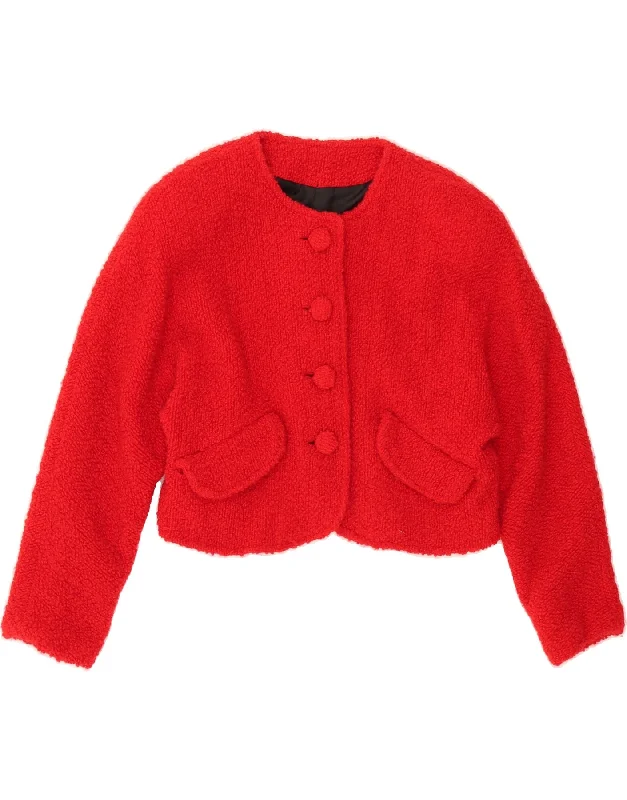 VINTAGE Womens 4 Button Crop Blazer Jacket UK 14 Large Red Wool