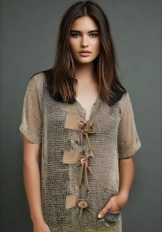 Marcia Mesh Buttoned Cardigan Khaki