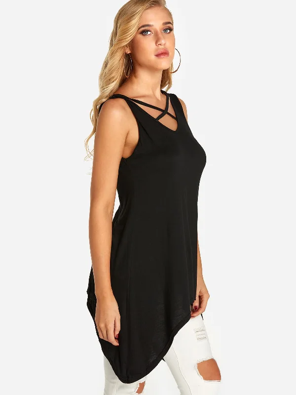 Custom V-Neck Plain Lace-Up Sleeveless Irregular Hem Camis