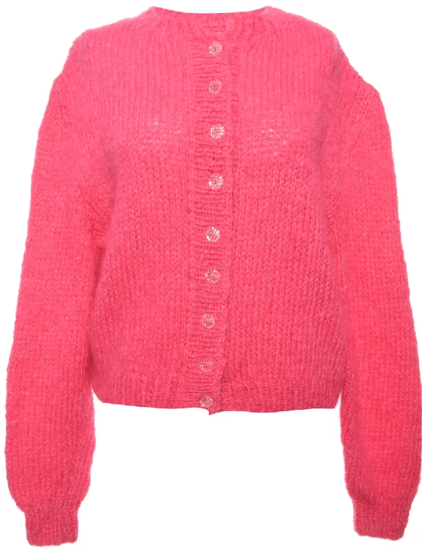 Hand Knitted Pink Cardigan - M