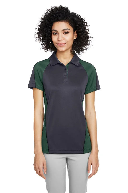 Harriton Womens Advantage Performance Moisture Wicking Colorblock Short Sleeve Polo Shirt - Dark Charcoal Grey/Dark Green