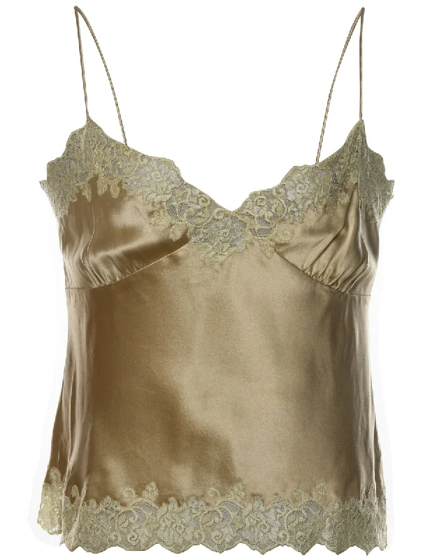 Gold Shiny Lace Trim Cami Top - M