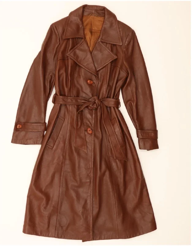 VINTAGE Womens Leather Coat IT 46 Large Brown Leather