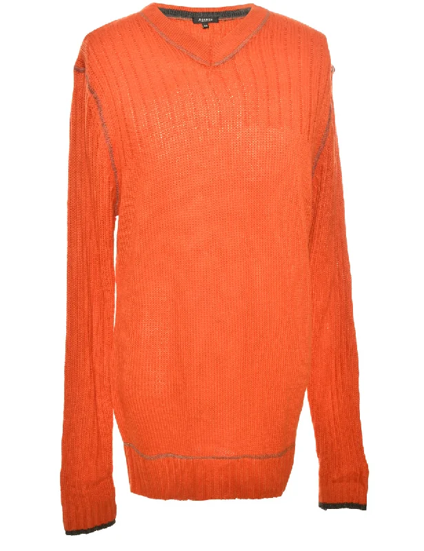 Hand Knitted Orange Jumper - M