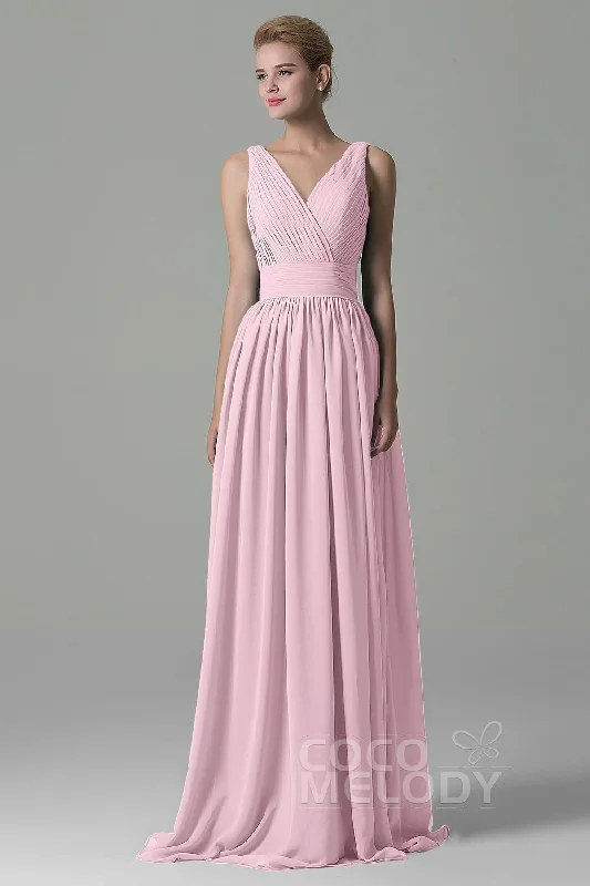 Sheath Floor Length Chiffon Bridesmaid Dress COAF1500A