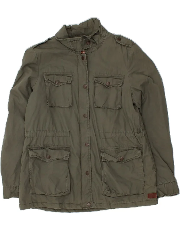 FAT FACE Womens Military Jacket UK 16 Large  Khaki Cotton