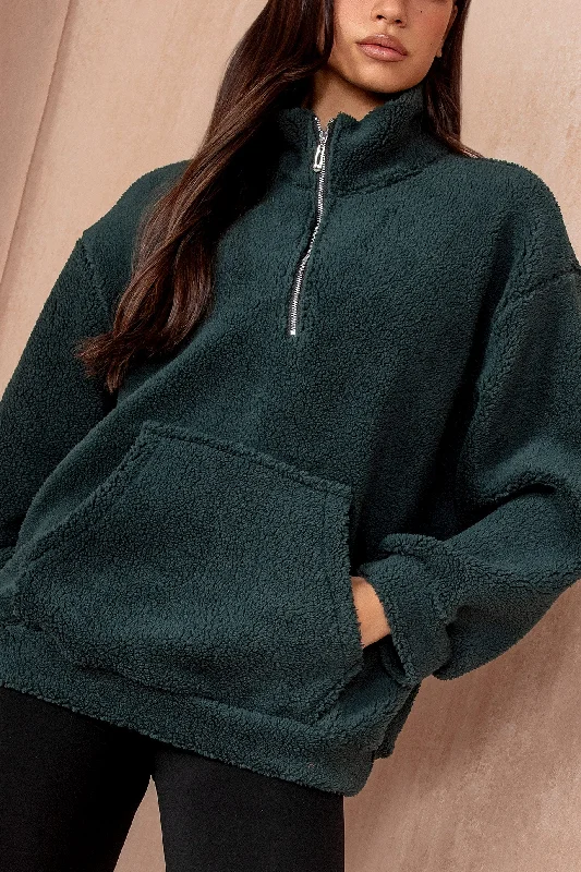 Emery Forest Green Teddy Half Zip