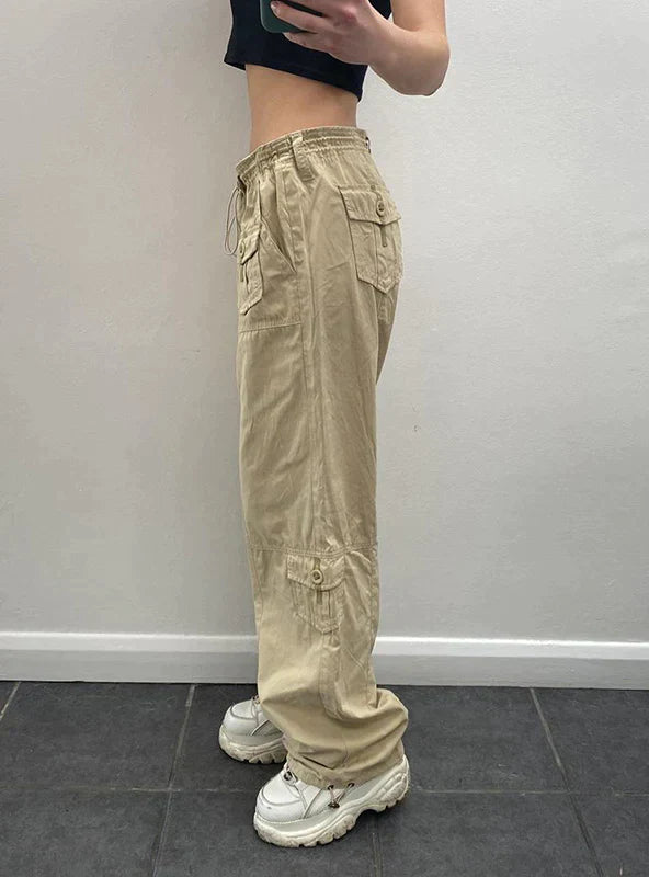 TastyHottie - ELASTIC WAIST TROUSERS BUTTON POCKETS PANT