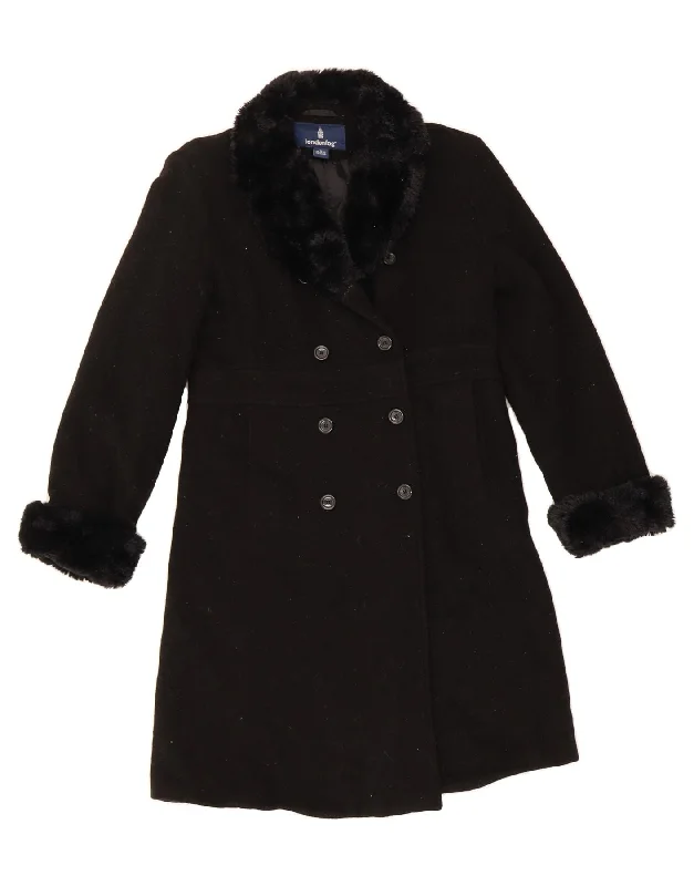 LONDON FOG Womens Overcoat UK 8 Small Black Wool