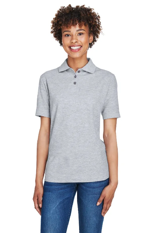 UltraClub Womens Whisper Short Sleeve Polo Shirt - Heather Grey - Closeout