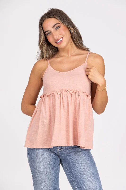 Simply Dreaming Women's Ruffle Waist Lightweight Tank Top