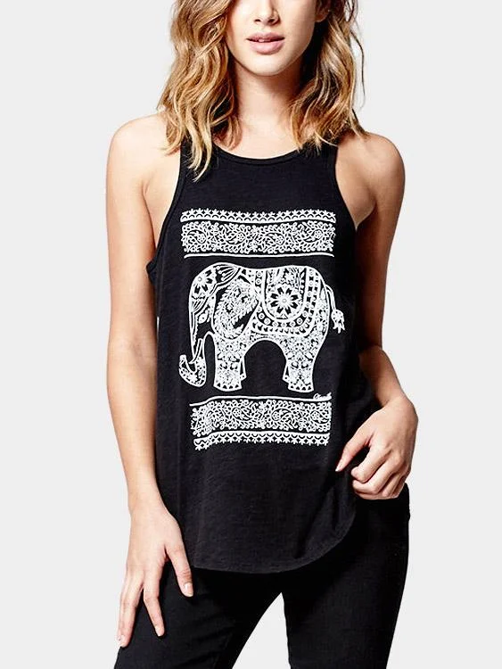 Custom Round Neck Animal Sleeveless Black Tank Top